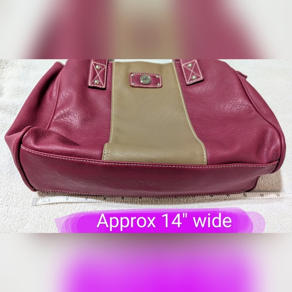 ANNA MARTINA FRANCO NWOT 3 lg pouch shoulder bag, Reddish/Burgundy & Tan colour - Picture 10 of 16